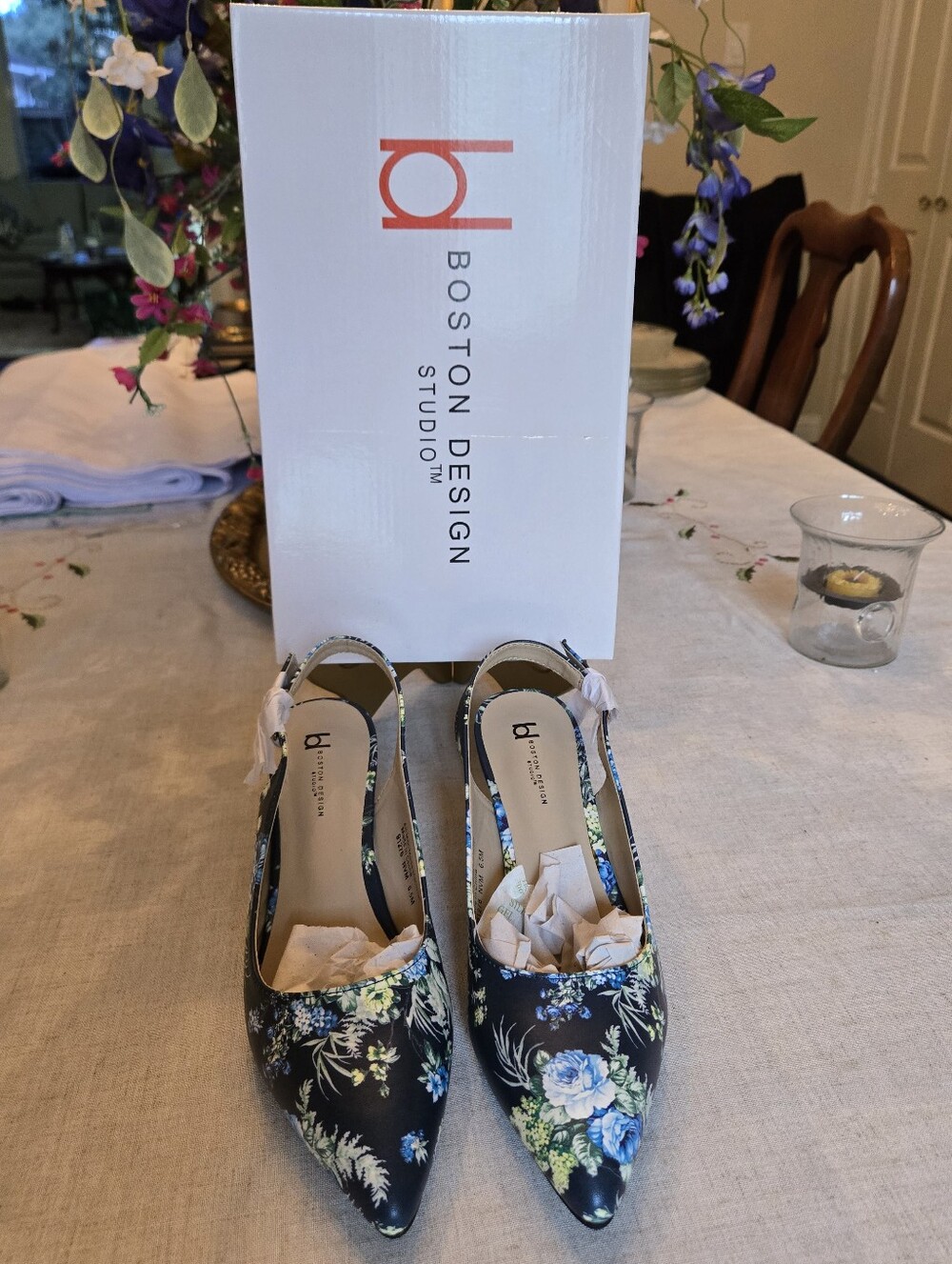 Boston Design Studio Floral Print Slingback Heels - NWT